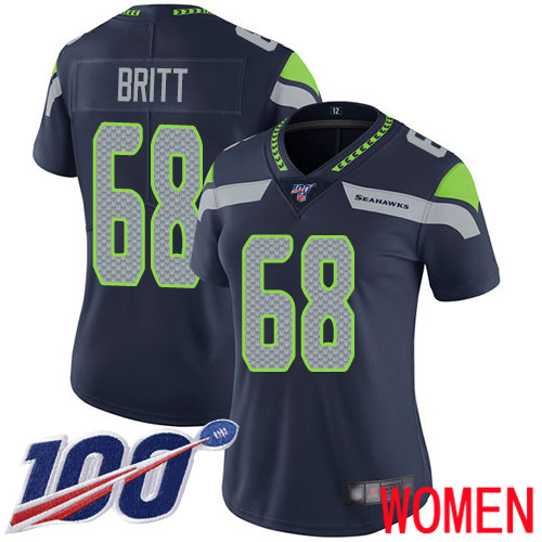 Seattle Seahawks Limited Navy Blue Women Justin Britt Home Jersey NFL Football #68 100th Season Vapor Untouchable->seattle seahawks->NFL Jersey